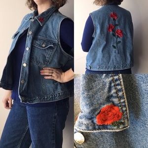 Embroidered denim vest